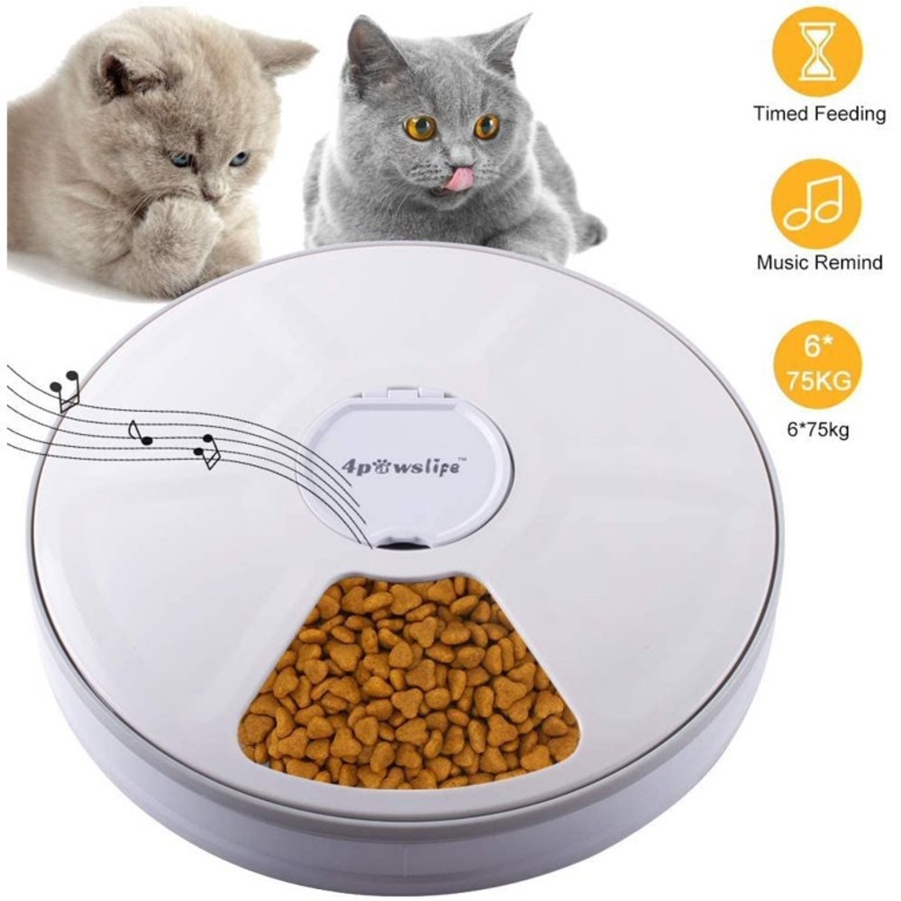 Automatic Pet Feeder, Auto Food Dispenser with 6 Meals, Digital Timer, Music